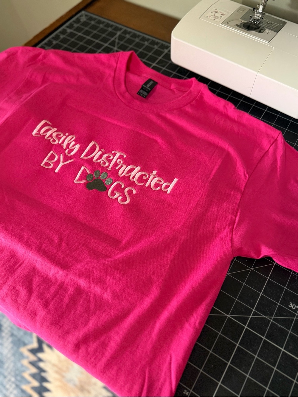 Easily Distracted By Dogs Hot Pink embroidered Tee